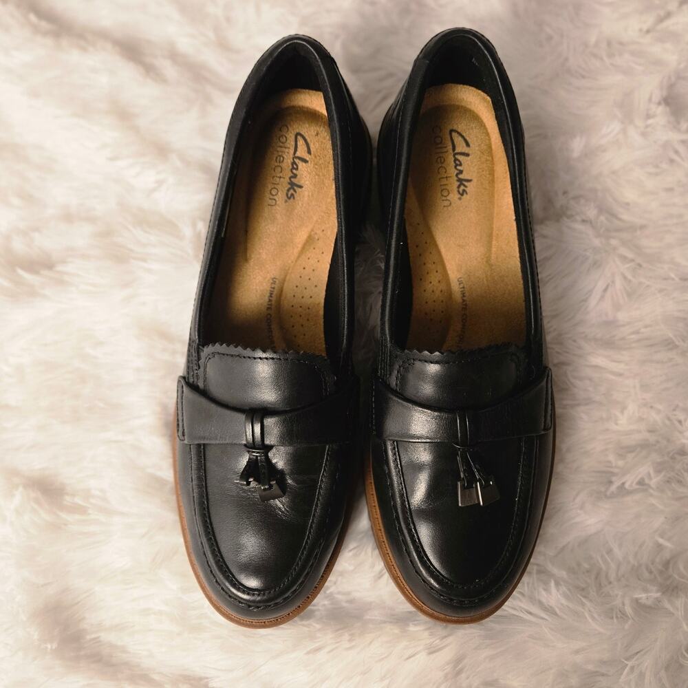 Women's Clarks Leather Westlynn Bella Loafers Black W7.5 - Picture 2 of 13